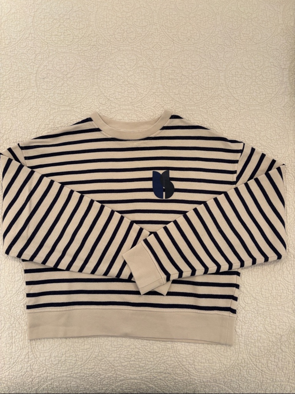 ba&sh Navy and Cream Lightweight Striped Sweatshirt - Picture 2 of 9